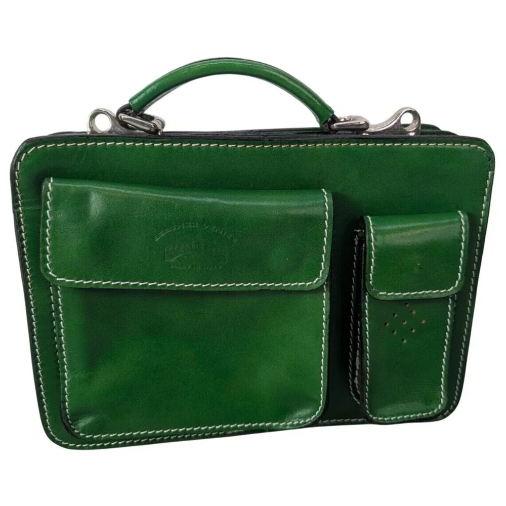 Leather Venice Handle Bag Kelly Green Leather Top Contrast Stitch Vera Pelle Y2K